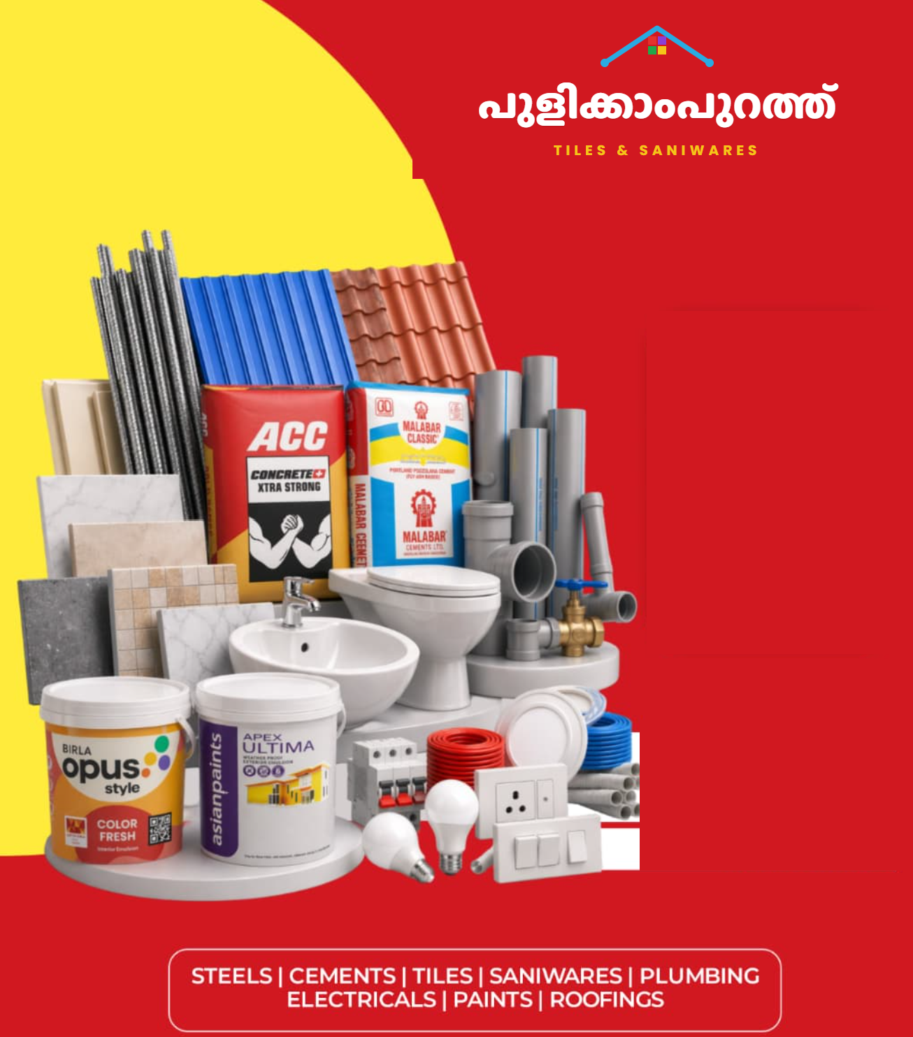 Pulickampurath Tiles and Saniwares - steel, cement, tiles, saniwares, plumbing, electricals, paints and roofing materials